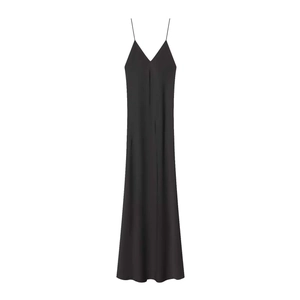Women Sexy Satin Slip Dress V Neck Spaghetti Strap Solid Color Minimalist High Waist Maxi Dress For Party Evening Nightclub