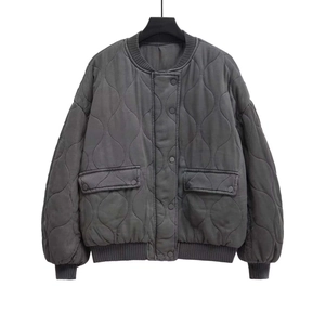 Women Casual Quilted Jacket Gourd Pattern Padded Outerwear Round Neck Ribbed Cuffs Flap Pockets Winter Warm Fashion Coat