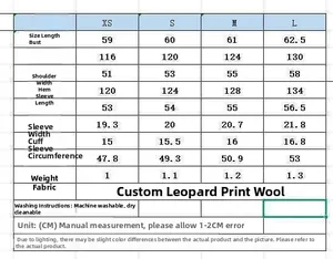 Detailed size guide table for animal print faux fur coat with chest and length measurements