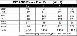 Detailed size chart for vintage fleece coat showing chest, length, and sleeve measurements