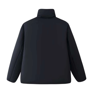 Detailed back view of a black stand-collar puffer jacket with quilted windproof fabric