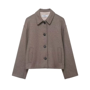 Women Vintage Short Woolen Coat Casual Loose Lapel Button Up Polyester Jacket Fashion Outerwear For Autumn Winter Commuting