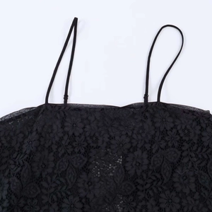 Elegant black lace camisole with floral embroidery and delicate thin shoulder straps