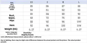 Size chart for summer sleeveless mesh dress with detailed measurements for XS to L sizes