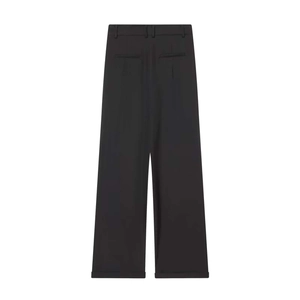 Pantalon large minimaliste noir pour femmes avec taille haute et coupe droite fluide