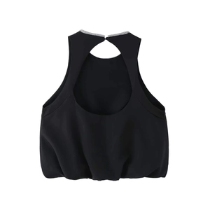 Women's black halter neck bubble top with sparkly rhinestone collar and open back design