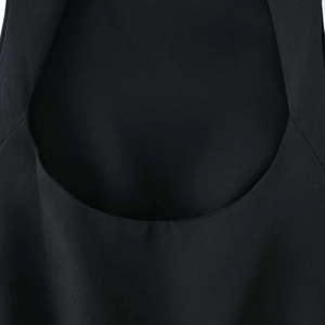 Women's black A-line blouse with elegant U-neck design and chic puff sleeve details