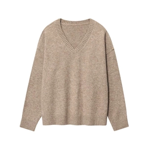 Pull en Maille Douce pour Femme avec Col en V Couleur Unie Manches Longues Coupe Ample Pullover Mode Tricoté