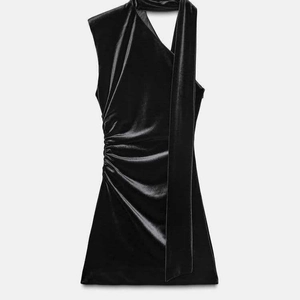 Elegantes Schwarzes Samtkleid Mit Einseitiger Schulter Gerafftes Midikleid Für Damen Asymmetrisch Ärmellos Party Club Kleid