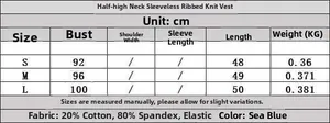 Detailed size chart for the ribbed knit tank top showing chest and length measurements