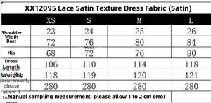 Detailed size chart for women's satin midi dress featuring measurements from XS to L