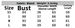 Size chart for women's slim long sleeve plaid shirt with detailed fabric measurements