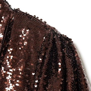 Women's summer fashion caramel brown sequin mini dress with elegant ruched details