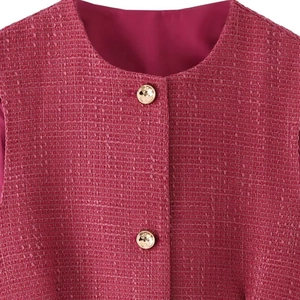 Gilet da donna in tweed rosa chic con bottoni dorati e scollatura rotonda fine