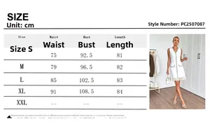 Guide des tailles détaillé pour robe élégante en tweed sans manches avec ourlet à franges
