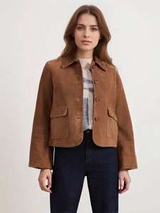 Dames Effen Suède Jas Mode Revers Enkele Rij Knoppen Zak Mantel Elegant Lange Mouw Casual Bovenkleding Lente Herfst