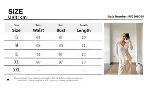 Size chart table for women white lace long sleeve button-up cardigan shirt with measurements