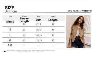 Detailed size chart with measurements for the women's fashion round neck short jacket