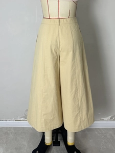 High waist khaki wide-leg culottes with a pleated design for a casual minimalist look