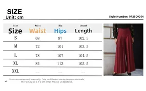 Tableau des tailles pour pantalon large plissé à taille haute avec mesures détaillées