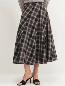 Women's Vintage Plaid A-Line Midi Skirt High Waist Elegant Woolen Plaid Flared Long Skirt Autumn Winter Commuter Bottoms