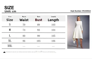 Tabella delle taglie per l'elegante abito bianco asimmetrico con misure in cm