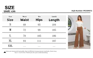 Größentabelle für Damen-Wildlederhose mit hoher Taille und detaillierten Maßen