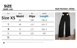 Detailed size chart for high waist straight-leg suit trousers with waist contrast detail