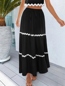 Completo Bohemien con Crop Top a Festone e Gonna Maxi Stratificata a Vita Alta per Donna Vacanza Spiaggia Casual