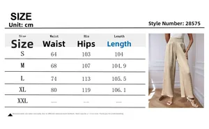 Guide des tailles pour pantalon plissé femme à taille haute et jambe large en cm