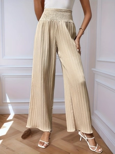 Pantalon Large Plissé à Taille Haute pour Femmes Couleur Unie Jupe-Culotte en Chiffon Élégant Printemps Été Ample Long