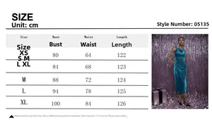 Tableau guide des tailles pour la robe de soirée sans manches en velours avec modèle