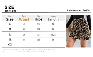 Guide des tailles pour mini-jupe léopard à taille haute avec mesures en centimètres