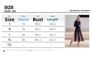 Detailed size chart for the color-block A-line dress with length measurements in cm