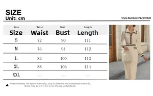Tableau des tailles détaillé pour robe chemise longue avec mesures de taille et de buste