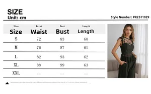 Size chart for lace trim sleeveless top showing measurements for bust, waist and length