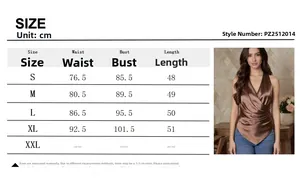 Size chart for brown satin halter wrap top showing bust waist and length measurements