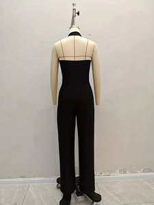Slim fit black backless halter jumpsuit for women with bodycon waist and long pants