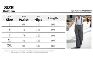 Detailed size chart for women overalls with measurements for waist, hips and length