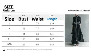 Guide des tailles S-XXL pour la robe longue élégante à manches longues avec ceinture