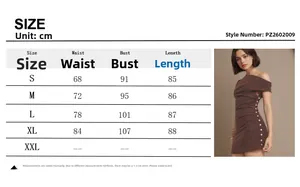 Size chart for women's sleeveless cotton mini dress with waist buttons and measurements