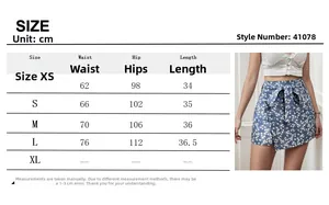 Tableau des tailles détaillé pour shorts d'été à fleurs à taille haute