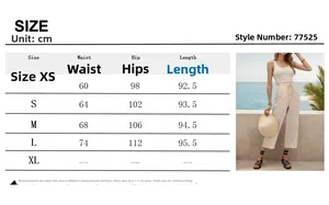 Size chart showing high waist wide leg beach pants measurements for summer casual trousers