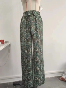 Pantalon large à fleurs de style vintage français avec cordon pour femmes