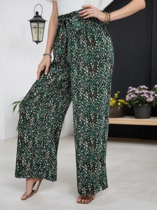 Pantalon large à fleurs taille haute vintage avec ceinture à nœud pour femmes
