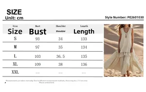 Größentabelle für böhmisches ärmelloses Maxikleid in Creme mit V-Ausschnitt Foto