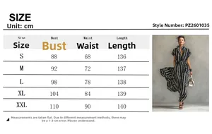 Detailed size chart with S-XXL measurements for women's striped short sleeve shirt dress