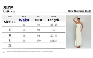 Detailed size chart for evening dress with measurements in cm for XS to L sizes