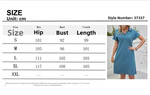 Detailed size chart and measurement guide for women's short sleeve POLO neck dress