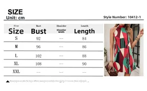 Guide des tailles pour robe élégante sans manches à col rond avec motifs imprimés